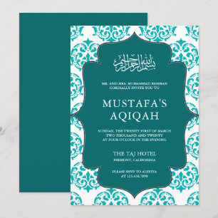 Turkos och Vit Damaskus Islamisk Aqiqah-ceremoni Inbjudningar