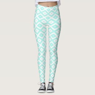 Turkos och vit diamant mönster leggings