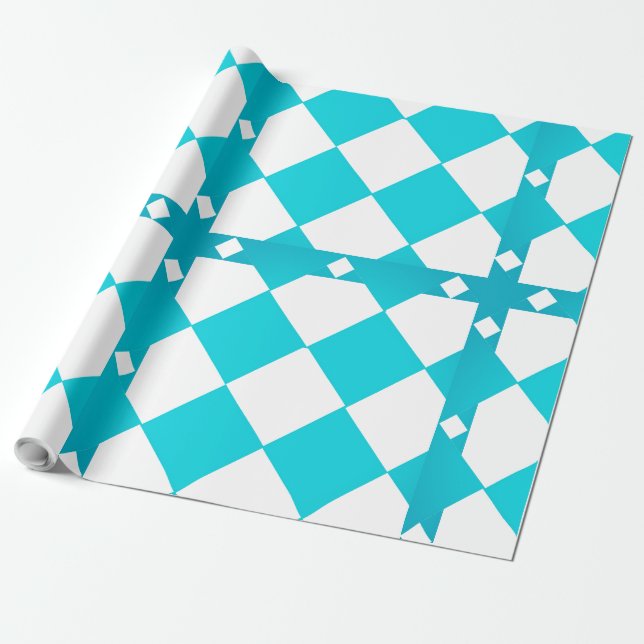 Turkos och vit rutigt diamantmönster presentpapper (Utrullad)