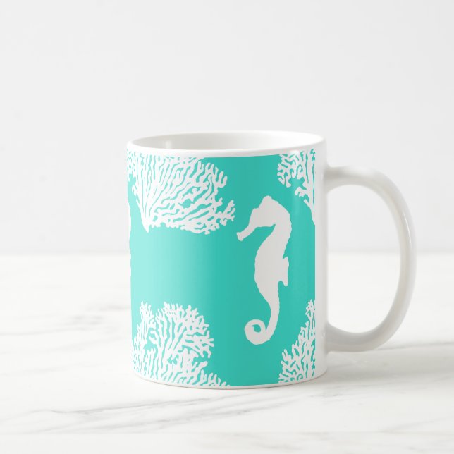 Turkos och vit sjöhäst Mönster Kaffemugg (Höger)