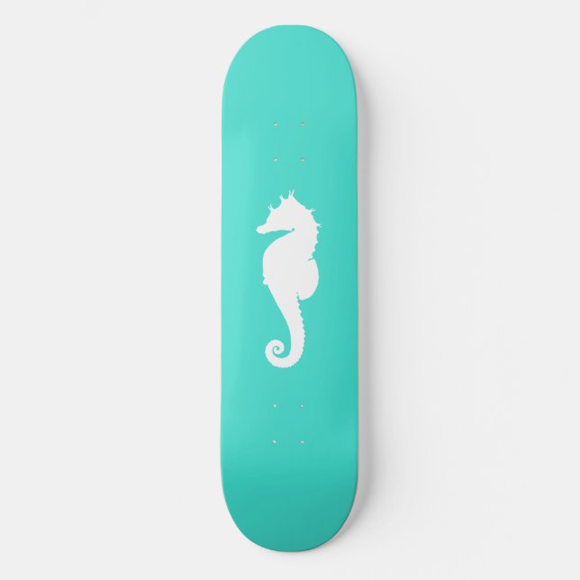 Turkos och vit sjöhästar old school skateboard bräda 18 cm (Framsida)