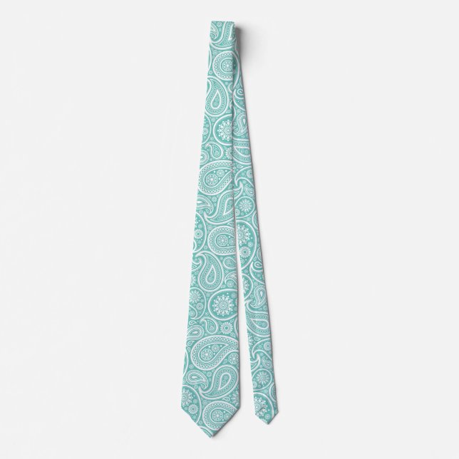 Turkos och vit vintage paisley mönster slips (Framsida)