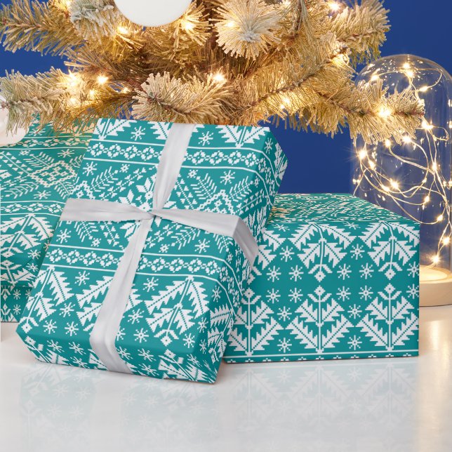 Turkos och Vit Vinter Fair Isle Jul Presentpapper (Helgdagar)