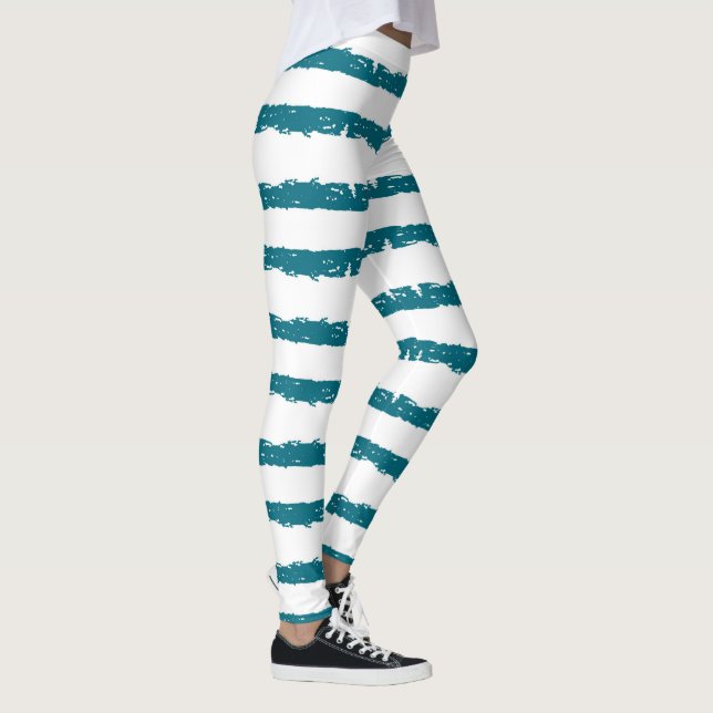 Turkos och vita grunge-randiga abstrakta leggingar leggings (Höger)