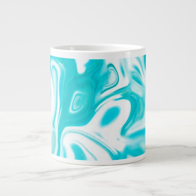 Turkos- och White Marble-Abstrakt Jumbo Mugg (Framsidan)