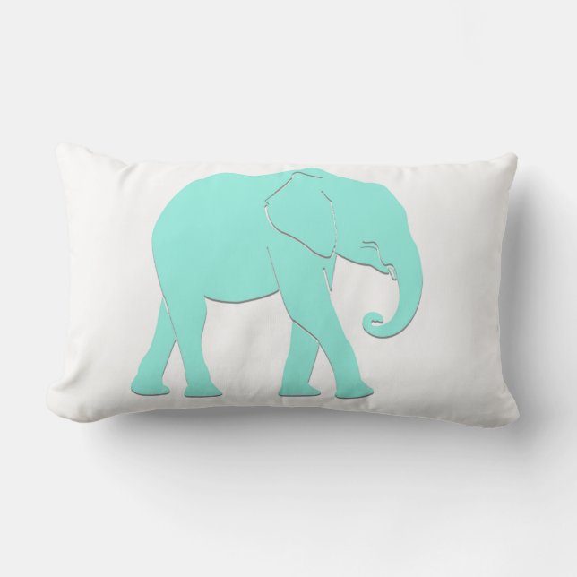 Turkos och White Silhouette Elephant Lumbarkudde (Framsida)