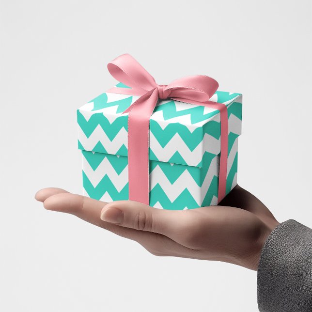 Turkos och White Tiny Zigzag Presentpapper (Turquoise Chevron)