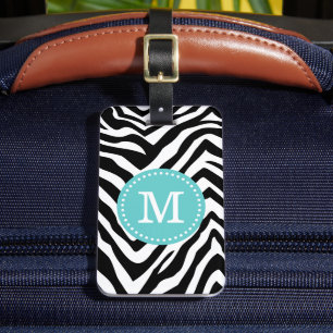 Turkos och Zebra tryck Anpassningsbar Monogram Bagagebricka