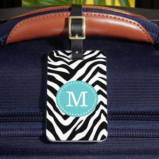 Turkos och Zebra tryck Anpassningsbar Monogram Bagagebricka (Framsida Insitu 2)