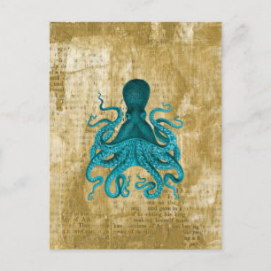 Turkos Octopus på Golden Grunge Vykort