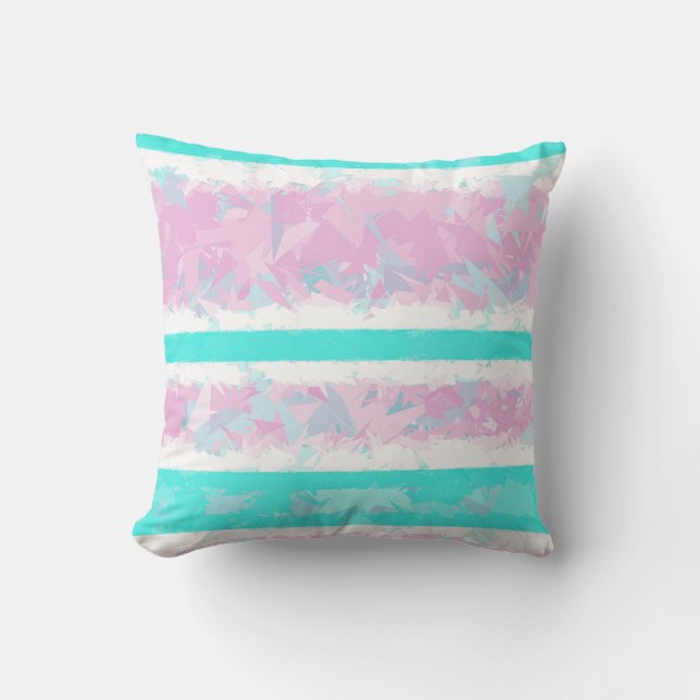 Turkos, off-White, Rosa Rand Pillow Kudde (Framsida)