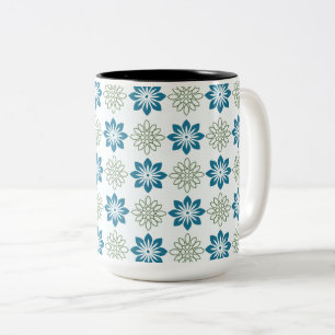 Turkos & Olivgrön Geometrisk Blomma Två-Tonad Mugg
