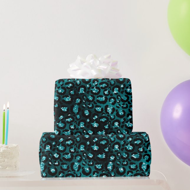 Turkos Ombre & Svart Glam Glitter Leopardspräckar Presentpapper (Festgåvor)