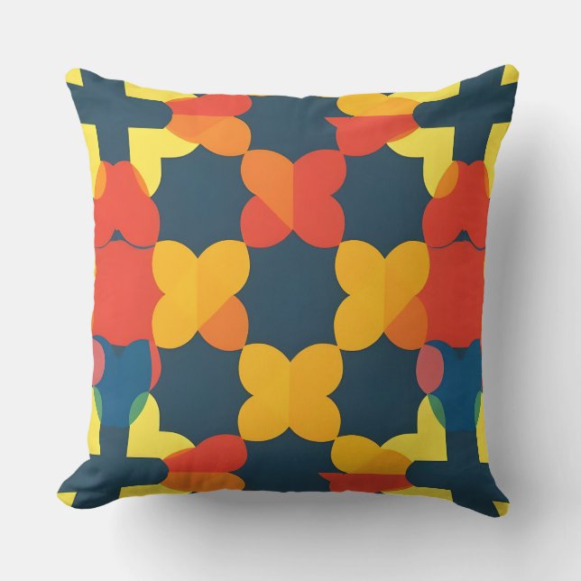 Turkos Orange Blommig Geometrisk Modern Dekor Kudde (Framsida)