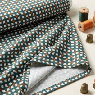 Turkos Orange Blommig Rutig Poplin Tyg