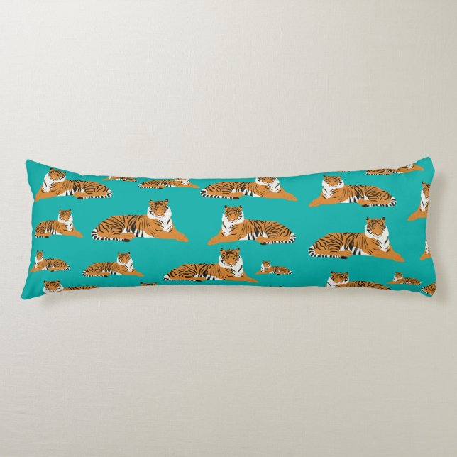 Turkos Orange Djungel Tiger Djurmönster   Kroppskudde (Framsidan)