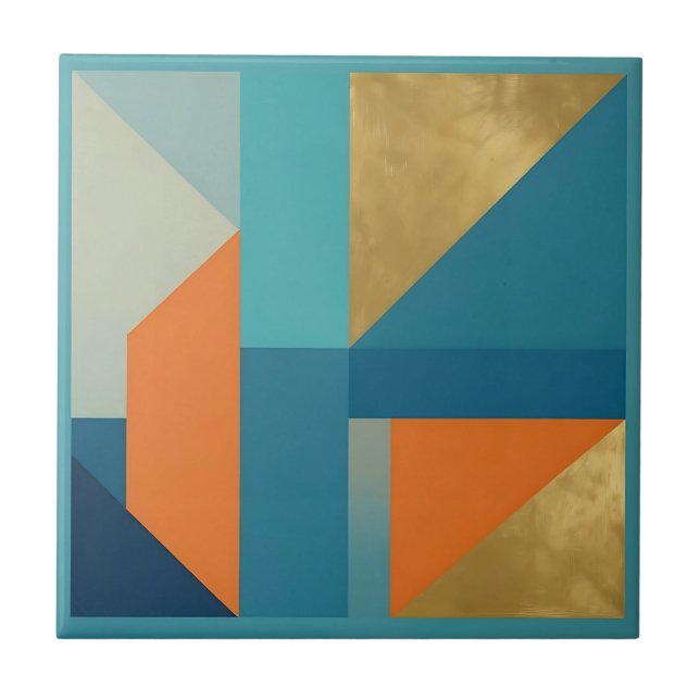 Turkos Orange Guld Geometrisk Abstrakt Kakelplatta (Framsidan)