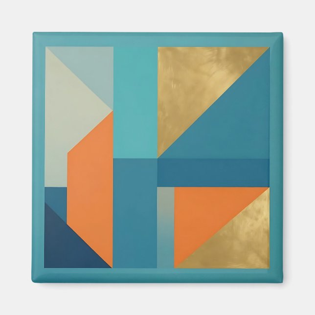 Turkos Orange Guld Geometrisk Abstrakt Magnet (Framsidan)