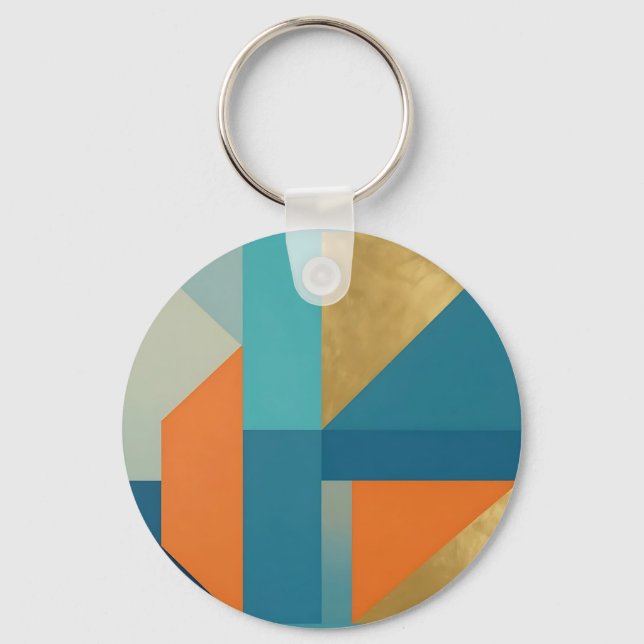 Turkos Orange Guld Geometrisk Abstrakt Nyckelring (Framsida)