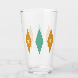 Turkos Orange Kräm Stjärnor & Diamanter Midcentury Glaskopp