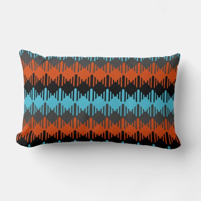 Turkos-orange och svart geometri lumbarkudde (Framsida)