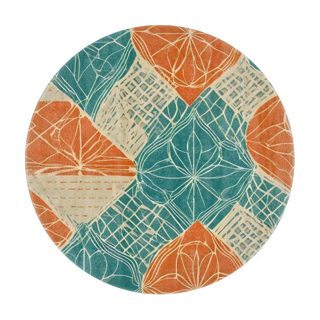 Turkos, Orange och Tan Abstrakt Blommor (Framsidan)