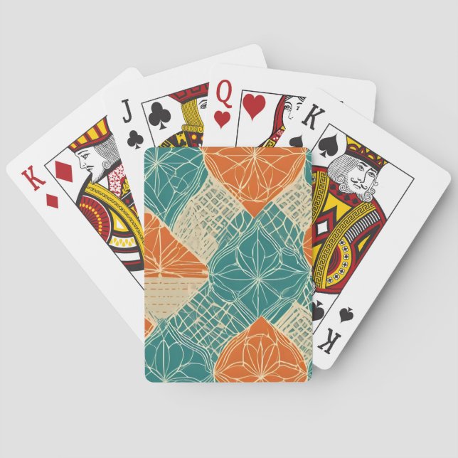 Turkos, Orange och Tan Abstrakt Blommor Casinokort (Baksidan)