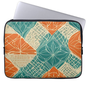 Turkos, Orange och Tan Abstrakt Blommor Laptop Fodral