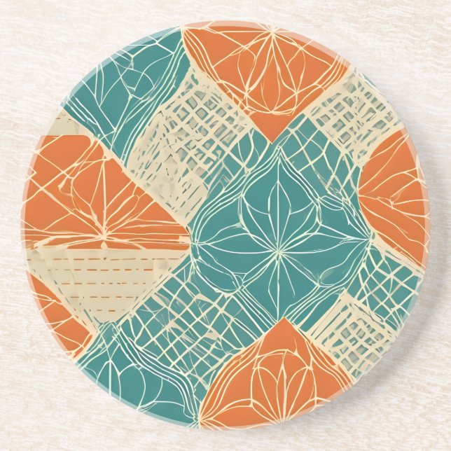 Turkos, Orange och Tan Abstrakt Blommor Underlägg (Framsidan)