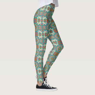 Turkos Orange Tribal Sydvästlig Mönster Leggings