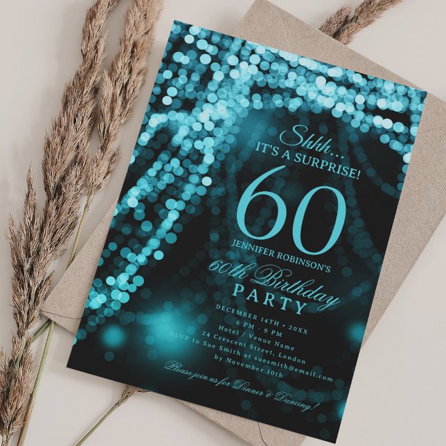 Turkos | Överraskningsfest för 60-årsdag  Inbjudningar (Turquoise | Surprise 60th Birthday Party Invitation)