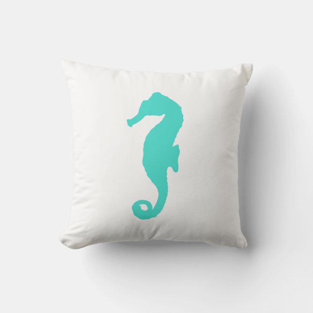 Turkos på vit kustDecor Seahorse Kudde (Framsida)