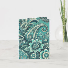 Turkos Paisley Blommönster Helgkort