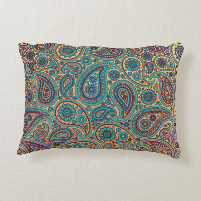 Turkos Paisley-design Prydnadskudde (Baksidan)