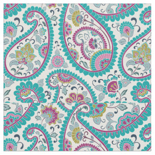 Turkos Persian Boteh Paisley Mönster Fabric Tyg