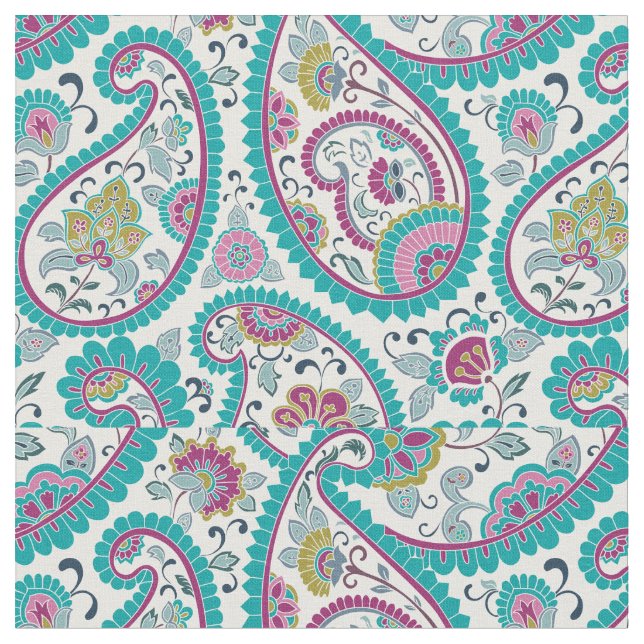 Turkos Persian Boteh Paisley Mönster Fabric Tyg (Närbild)