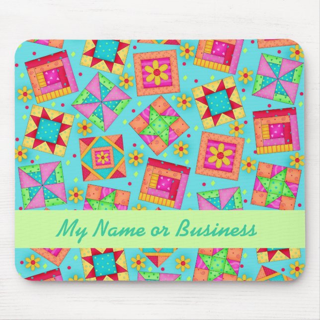 Turkos Personlig Quilt Blocks Mousepad Musmatta (Framsidan)