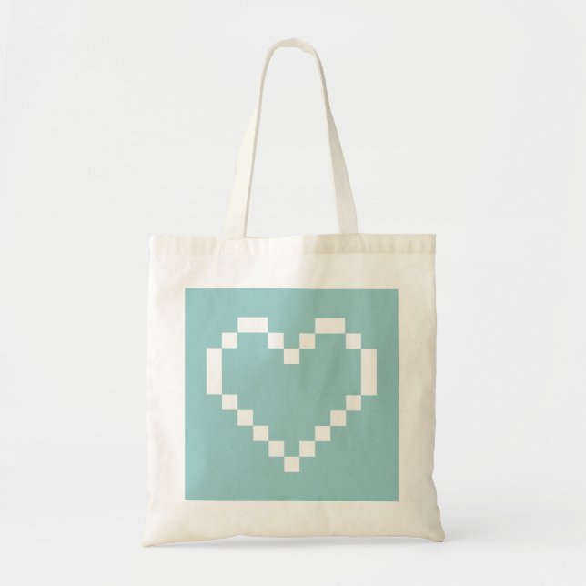 Turkos pixlad hjärta ikon shoppingbag | Pixelkonst Tygkasse (Framsidan)