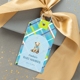 Turkos Play Nalle Bow Baby Shower Presentetikett