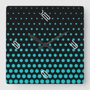Turkos Polka Dot Modern Black Fyrkantig Klocka