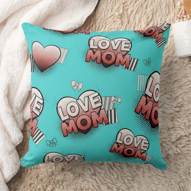 Turkos Pop Art MAMMA Hjärtan Mönster Kudde (Filt)