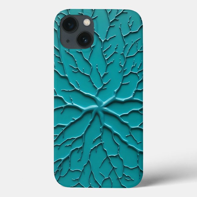 Turkos Präglad Organisk Stil iPhone-fodral (Baksida)