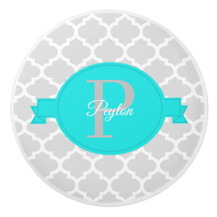 Turkos Quatrefoil Personlig Ceramic Knob Knopp