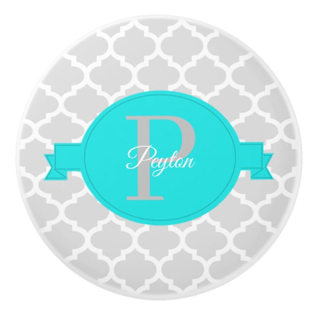 Turkos Quatrefoil Personlig Ceramic Knob Knopp (Framsidan)