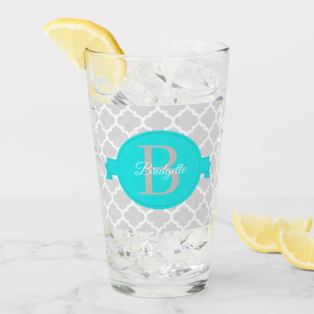 Turkos Quatrefoil Personlig Glass Glaskopp (Framsida Ice)