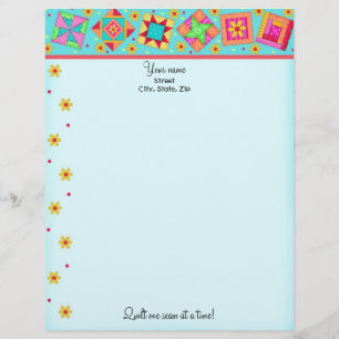 Turkos Quilt Blocks Letterhead Stationary Brevhuvud