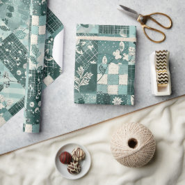 Turkos Quilt Gingham Cottagecore Blommig Presentpapper