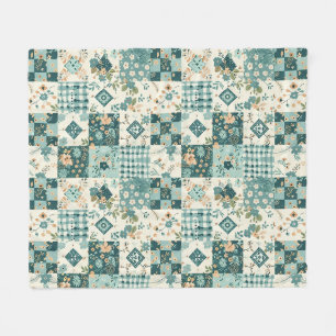 Turkos Quilt Patchwork Gingham Cottagecore Blommig Fleecefilt