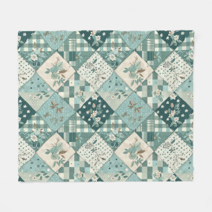 Turkos Quilt Patchwork Gingham Cottagecore Blommig Fleecefilt