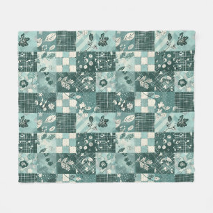 Turkos Quilt Patchwork Gingham Cottagecore Blommig Fleecefilt